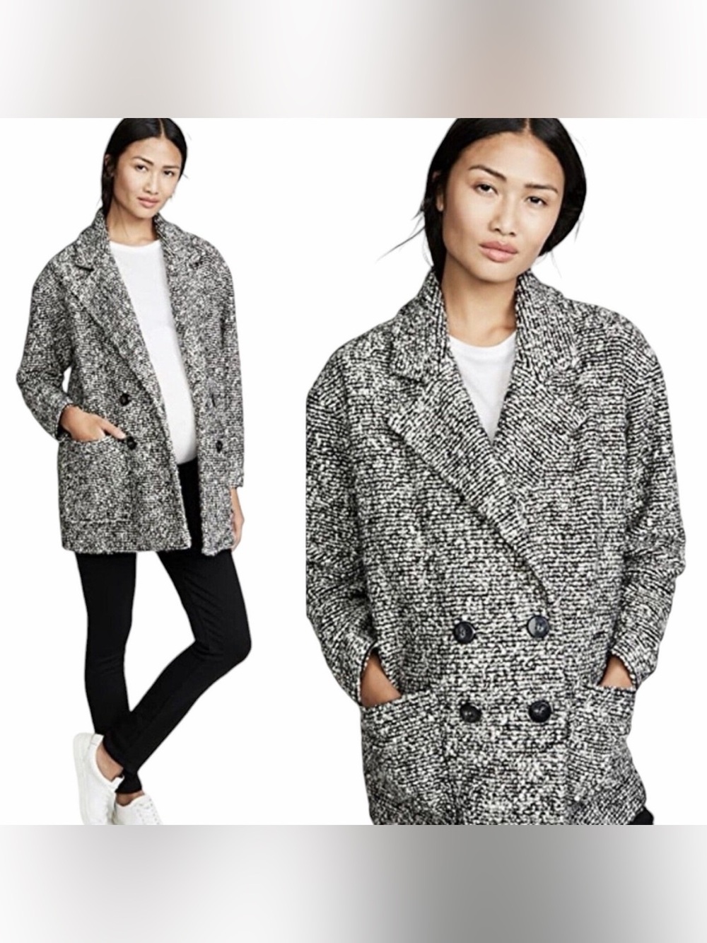 Hatch Bristol Maternity Black & White Bouclé Double-Breasted Coat